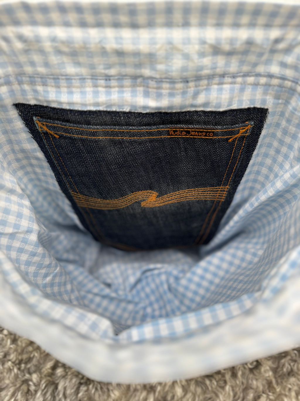 Projektpåse, stor, upcycled jeans, no 8